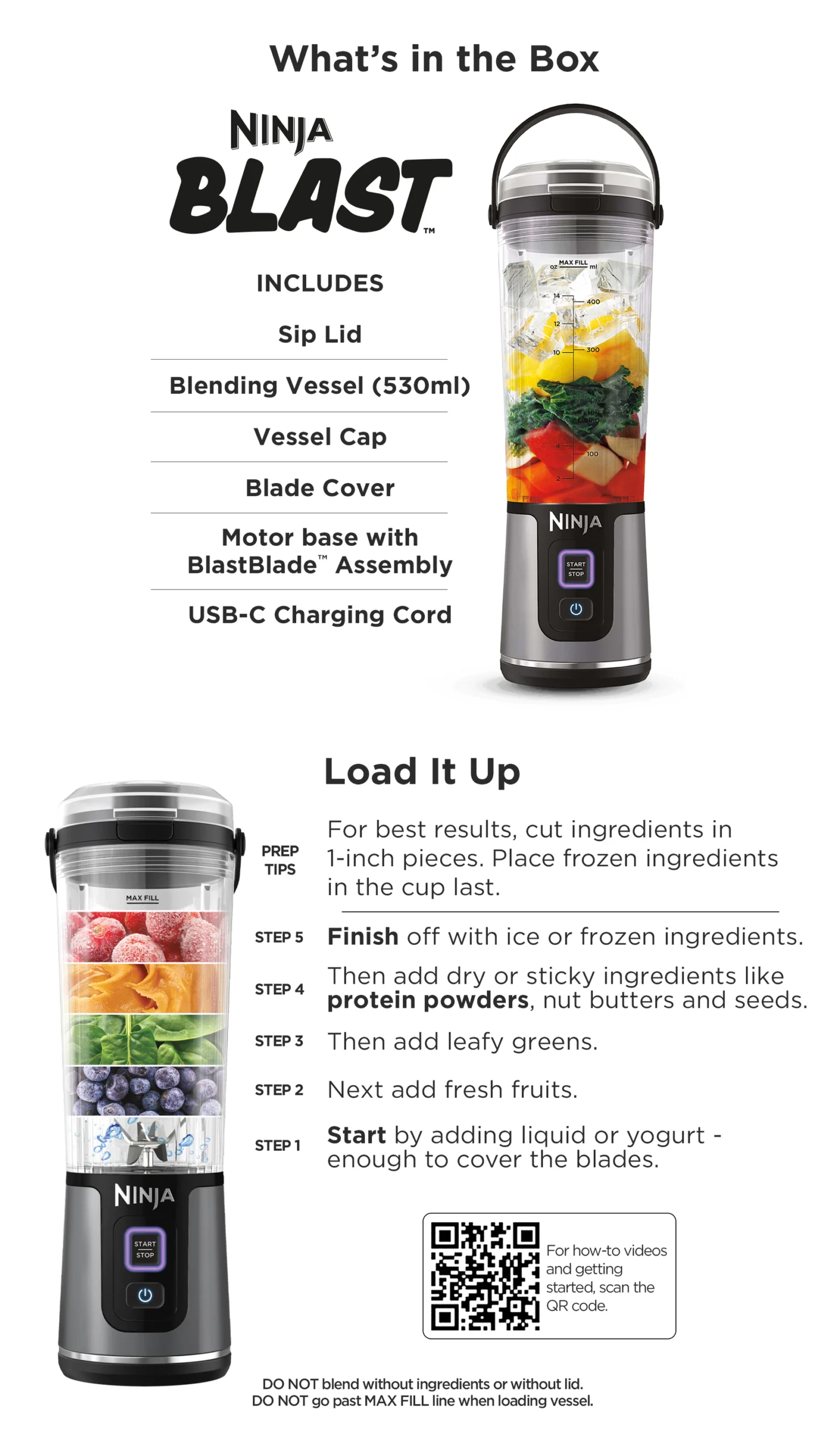 Ninja Blast Portable blender, 530 - milliliter capacity, USB - C charging cable, capable of crushing ice, lightweight and portable, BPA - free，Ninja BC151SM