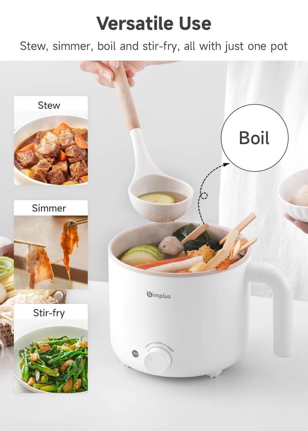 Simplus 1.7L Electric Cooker | 630W Quick Heating | Non-Stick Coating | 2 Temperature DZGH011