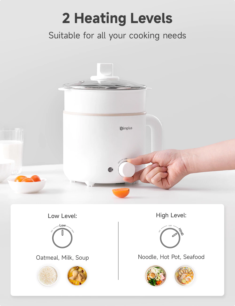 Simplus 1.7L Electric Cooker | 630W Quick Heating | Non-Stick Coating | 2 Temperature DZGH011
