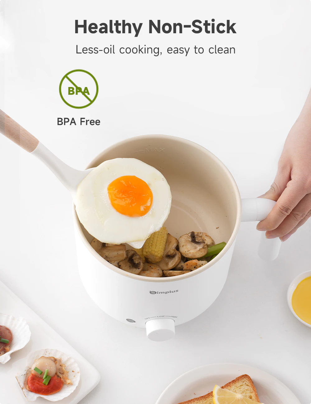 Simplus 1.7L Electric Cooker | 630W Quick Heating | Non-Stick Coating | 2 Temperature DZGH011