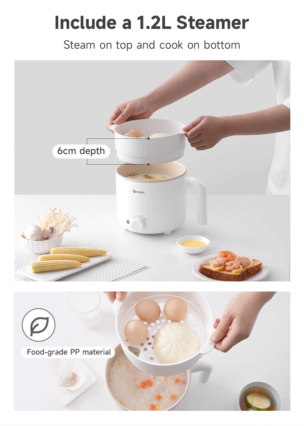 Simplus 1.7L Electric Cooker | 630W Quick Heating | Non-Stick Coating | 2 Temperature DZGH011