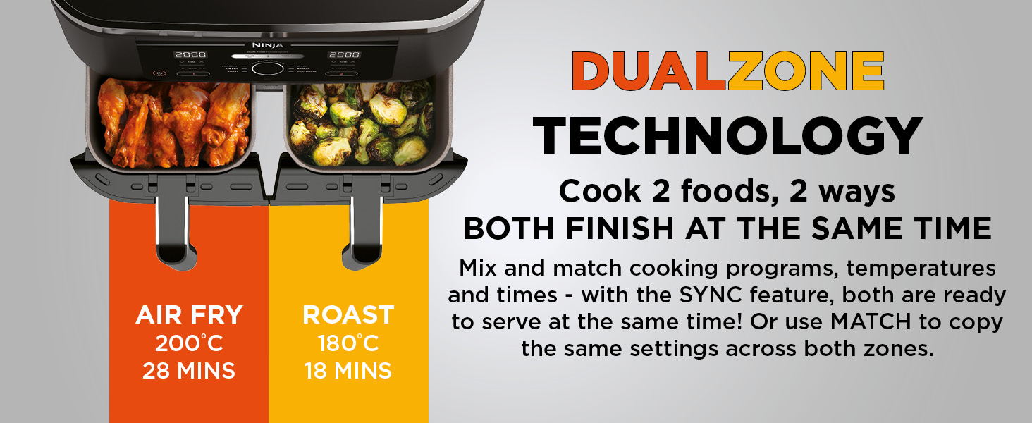 Big Sale-Foodi Dual Zone Digital Air Fryer, 2 Drawers, 7.6L, 4-in-1