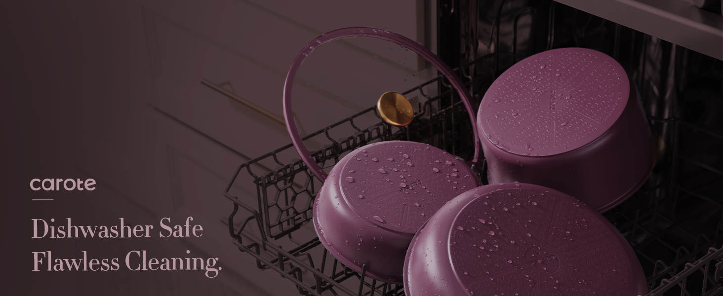 CAROTE 21pcs Pots and Pans Set. Nonstick Cookware Set Detachable Handle. Induction Kitchen Cookware Sets Non Stick with Removable Handle. RV Cookware Set. Gold and Purple