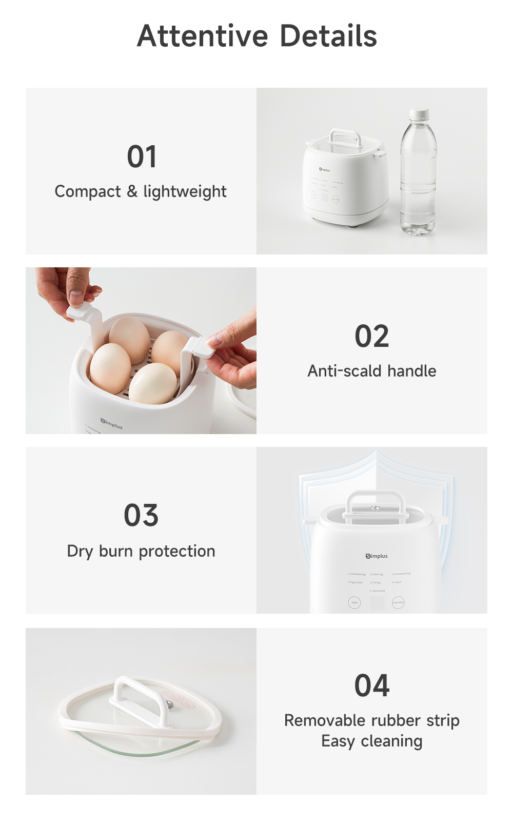Simplus Multifunctional Egg Cooker |7 Modes | 24h Reservation | SUS304 Steaming Bowl | Steaming Egg Custard Yogu