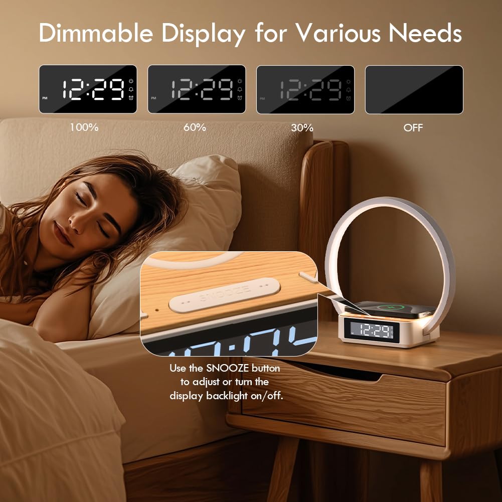 Bedside Wireless Charging Night Light Integrated Smart Clock Desk Lamp with Wireless Phone Charger - Universal Multifunctional